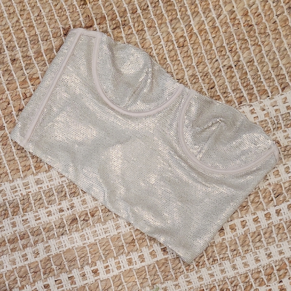 Zara Cream Sequin Strapless Bustier